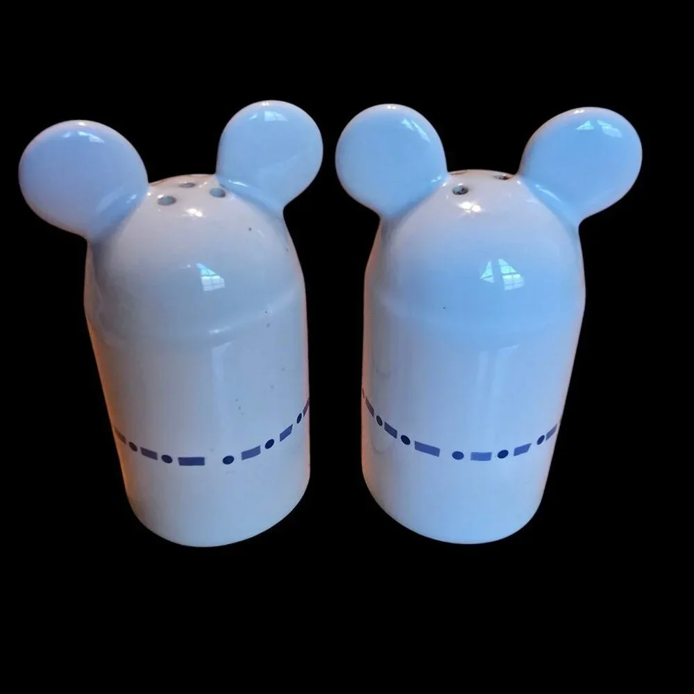 Disney Gourmet Mickey Mouse Salt & Pepper Shaker Set Ceramic Blue and White